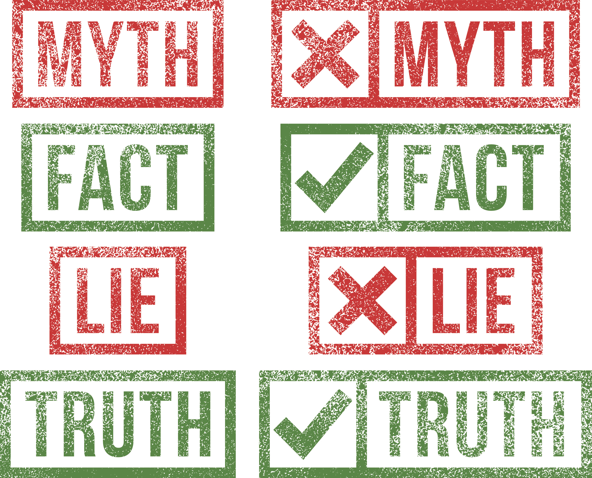 Red and green text stating myth, truth, fact, and lie.