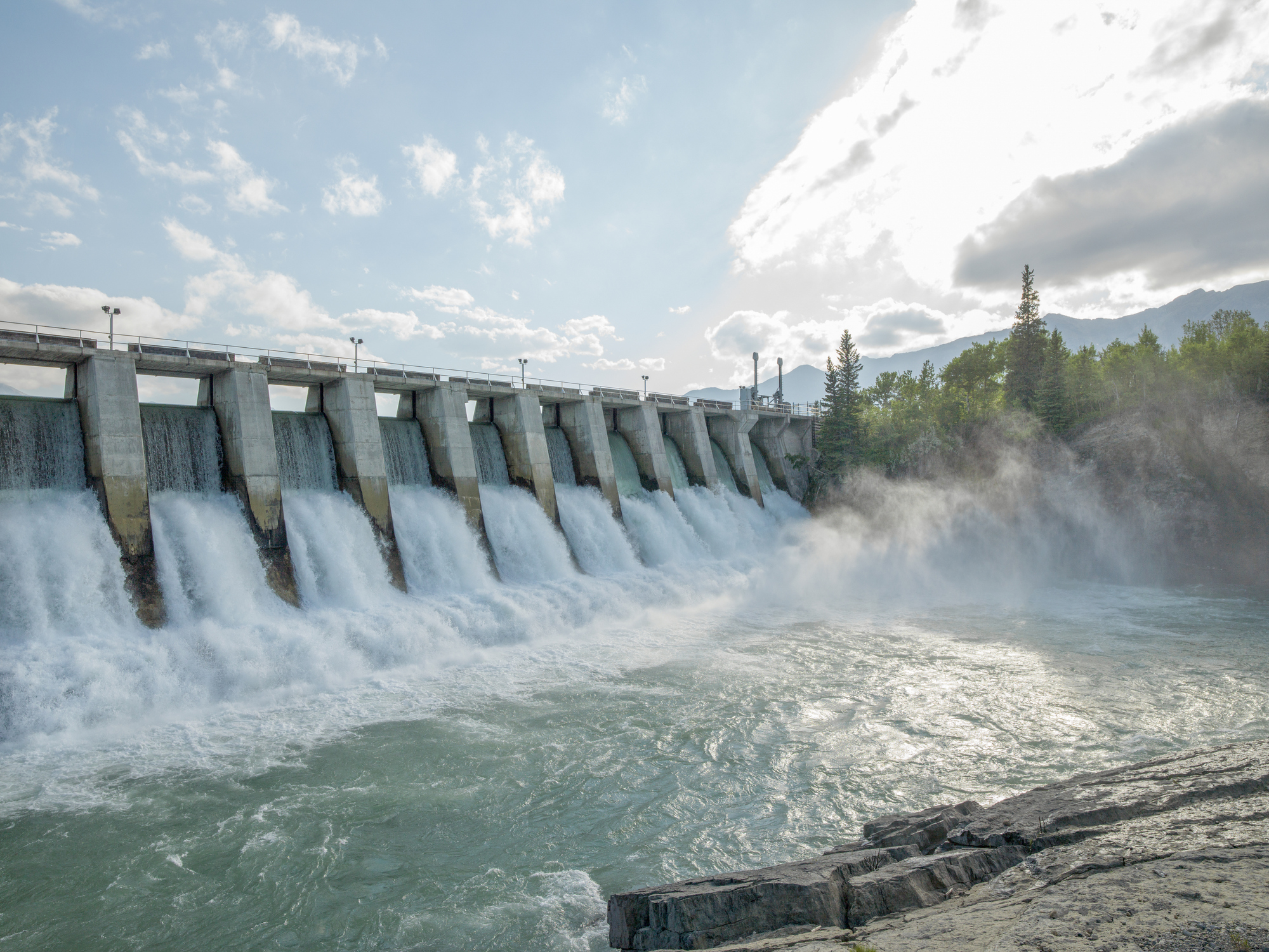 Fast running water at a hydropower plant in Canada.