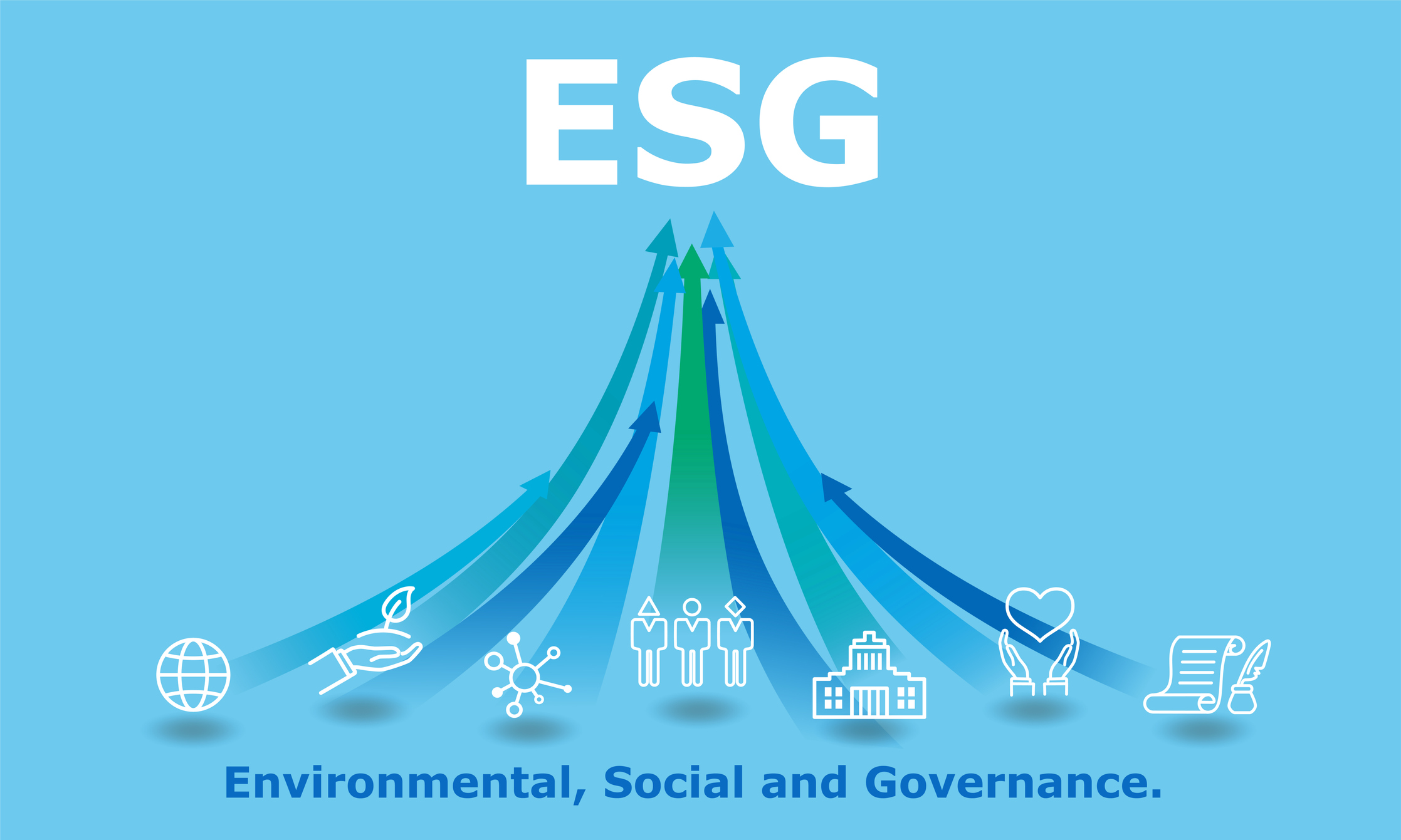 ESG graphic with illustrations representing the core topics.