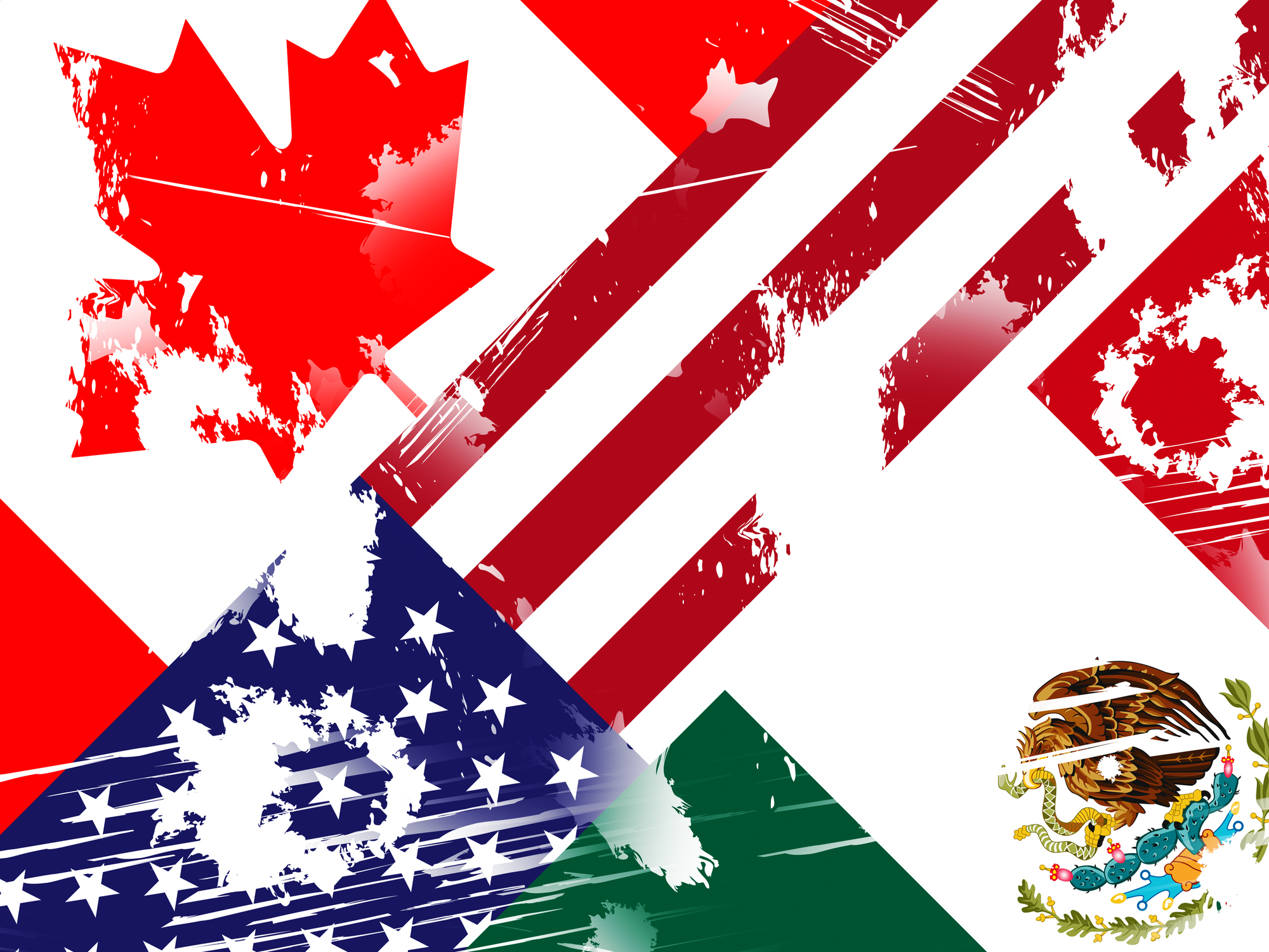 Illustration of NAFTA nation flags Canada, USA, and Mexico.