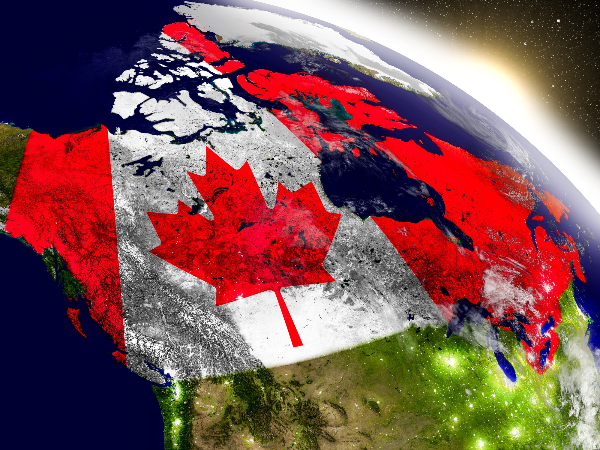 Canadian flag on the world globe