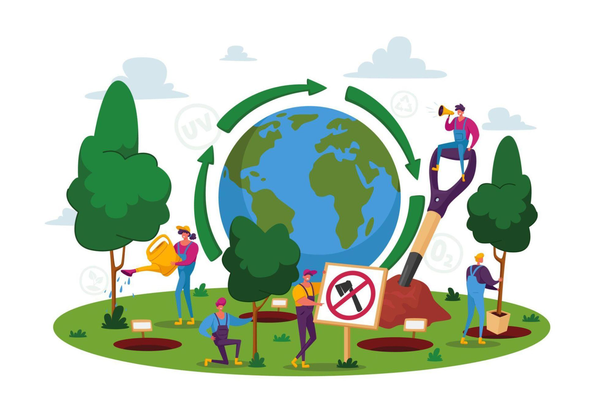 Illustration of a community working together to protect the environment